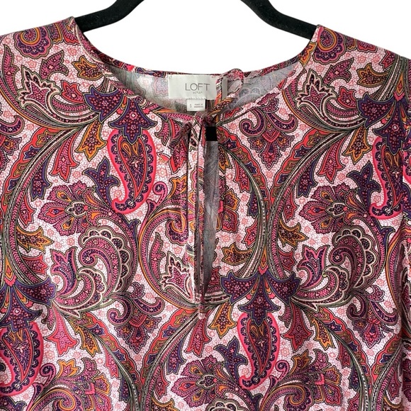 LOFT | NWOT PINK PAISLEY DROP WAIST TIERED RUFFLE DRESS BOHO COTTON BLEND SMALL - Picture 3 of 10